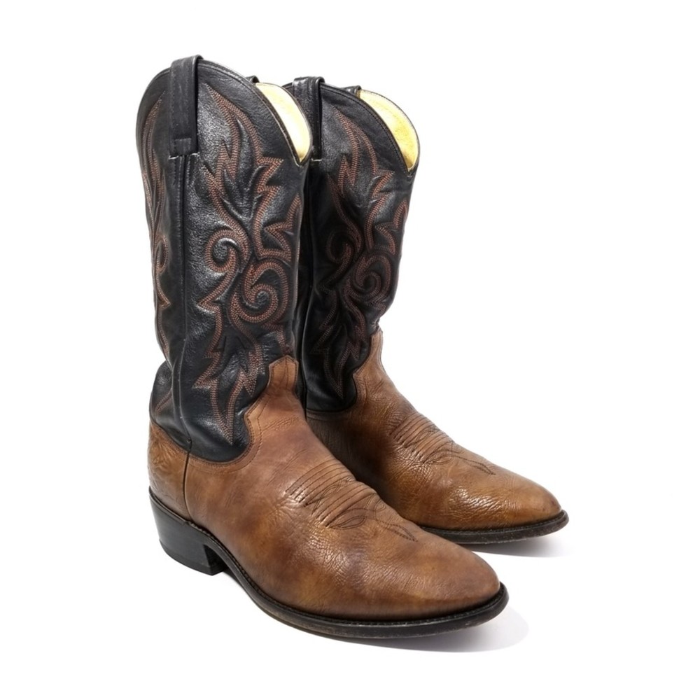Dan Post Aged Bull Shoulder Leather Cowboy Western Boots